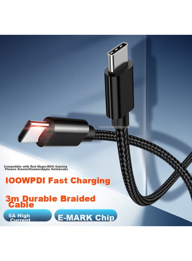 trendsetter Dual-head Type-c Data Cable, Pd100w 3-meter Charging Cord, Compatible With Xiaomi, Huawei, Honor, Lenovo, Hp, Asus Rog, Dell, Apple Laptops, Usb-c Power Cable - Image 1