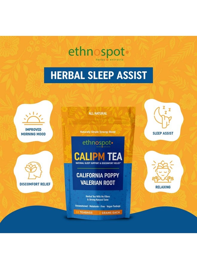 Ethnospot CaliPM Teabags - Natural Sleep Tea with California Poppy & Valerian Root, Herbal Tea for Relaxation & Discomfort Relief, Unsweetened & Vegan, Melatonin-Free, 100% Natural Ingredients - 2 Gram Teabags - 32 Teabags - Image 3