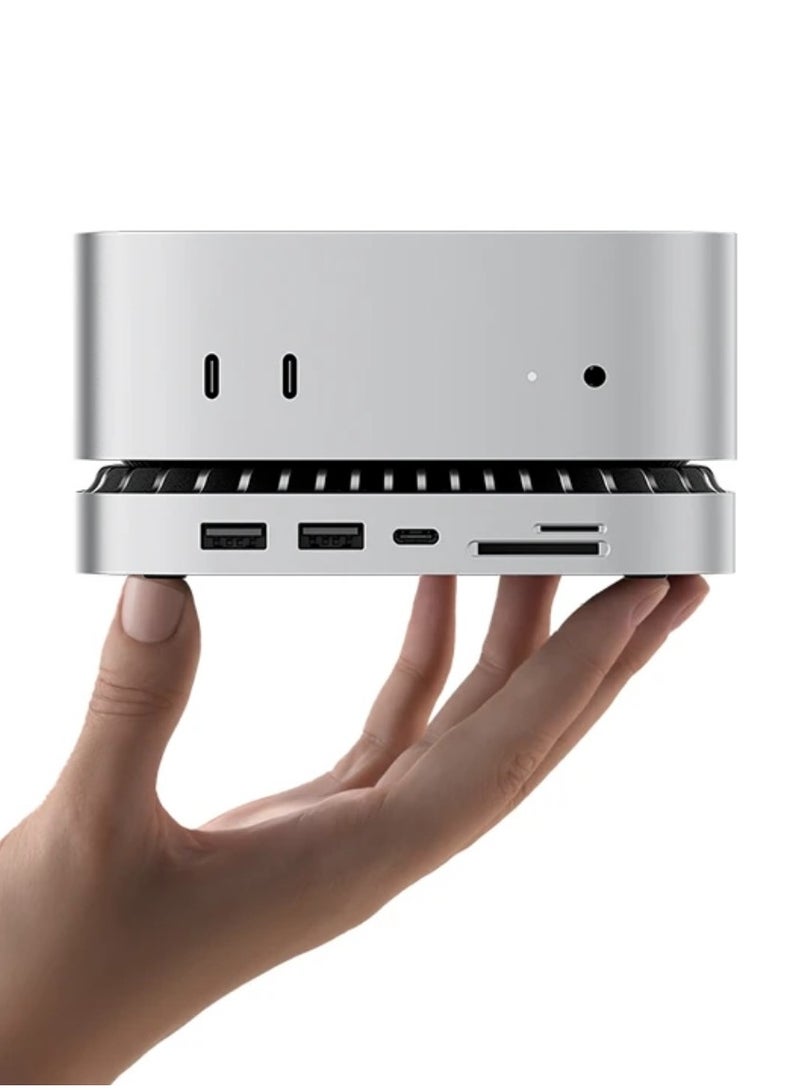 رايكيو ماك ميني M4 دوك، قاعدة ألومنيوم لماك ميني و محطة HDMI لماك ميني M4 و M4 برو 2024 مع علبة M.2 NVMe/SATA SSD، HDMI 4K60Hz، USB A/C 10G، USB A*2 5G، شحن USB-C، SD/TF، صوت. - Image 1