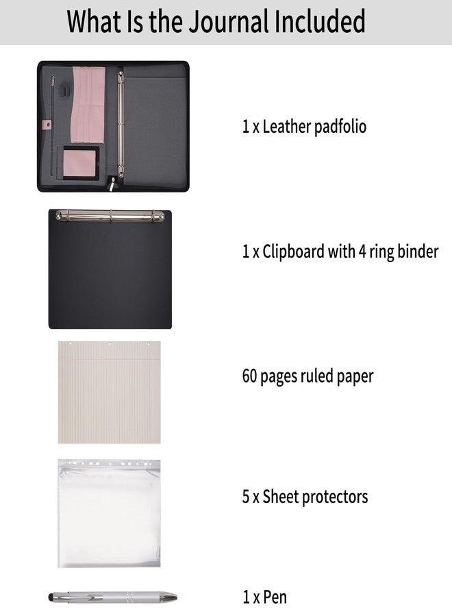 Wonderpool Travel Zippered Portfolio 3 Ring Binder A4 Padfolio Document Case with Removable Clipboard Legal Pad Holder, Business Office School Organizer for Men and Women (Pink) - Image 4