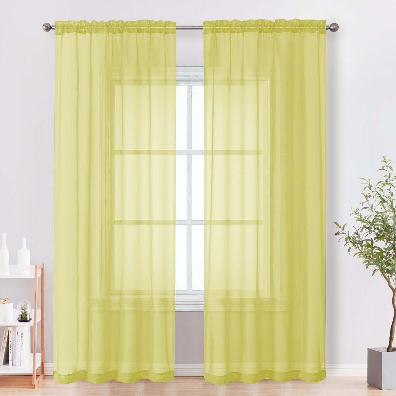 OVZME Sheer Curtains 84 Inches Long 2 Panels Set, Light Filtering Transparent Lightweight Soft Window Treatment Panels for Study Room Living Room Guest Room, Each 42W x 84L Inches, Lemon - Image 1