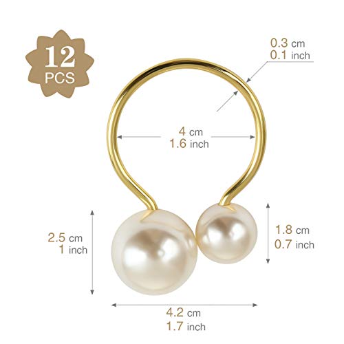 KESOTE Set of 12 Pearl Napkin Rings, Gold Napkin Ring Holders for Formal or Casual Dinning Table Decor - Image 3