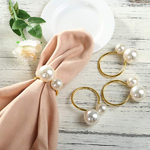 KESOTE Set of 12 Pearl Napkin Rings, Gold Napkin Ring Holders for Formal or Casual Dinning Table Decor - Image 2