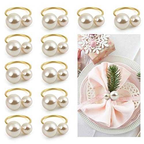 KESOTE Set of 12 Pearl Napkin Rings, Gold Napkin Ring Holders for Formal or Casual Dinning Table Decor - Image 1