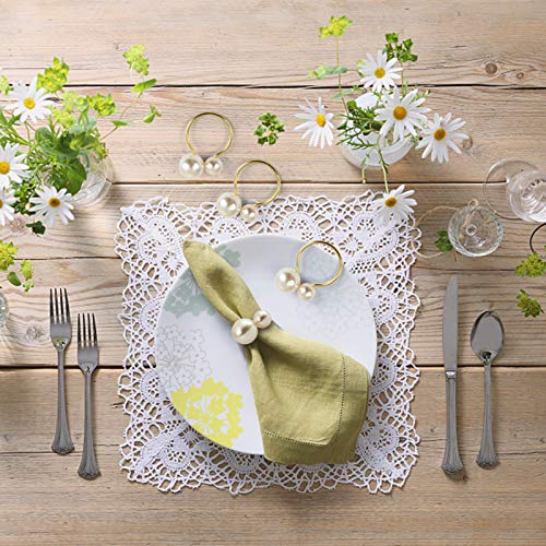 KESOTE Set of 12 Pearl Napkin Rings, Gold Napkin Ring Holders for Formal or Casual Dinning Table Decor - Image 4