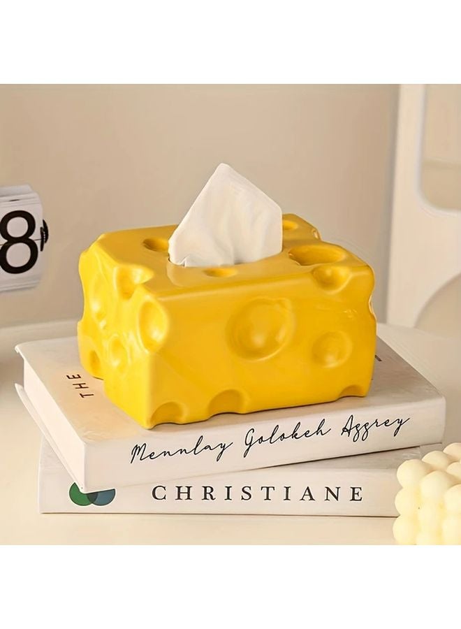 White Cheese Shaped Tissue Box Holder Durable Plastic Rectangular Tissue Dispenser - Image 2