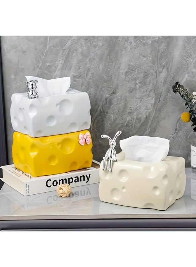 White Cheese Shaped Tissue Box Holder Durable Plastic Rectangular Tissue Dispenser - Image 5