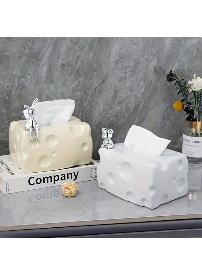 White Cheese Shaped Tissue Box Holder Durable Plastic Rectangular Tissue Dispenser - Image 3