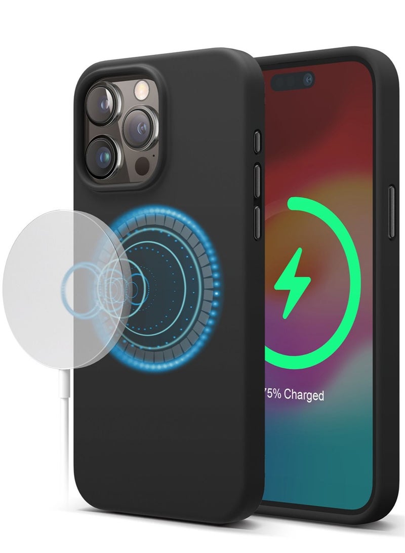 Elago Magnetic Liquid Silicone for iPhone 15 PRO Case Cover with MagSafe Shockproof - Black - Image 1
