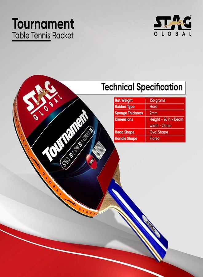 STAG GLOBAL Tournament Table Tennis Racket for Beginners | Lightweight Paddle Rubber | Tournament Ready | Multicolour - Image 2