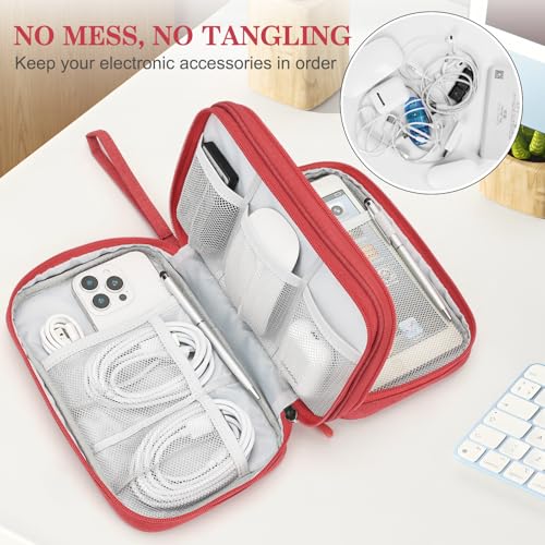 FYY Electronic Organizer, Large Travel Cable Organizer Bag Pouch Electronic Accessories Carry Case Portable Waterproof Double Layers All-in-One Storage Bag for Cable, Cord, Charger, Phone, Red - Image 5