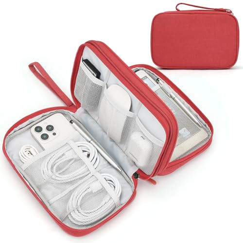 FYY Electronic Organizer, Large Travel Cable Organizer Bag Pouch Electronic Accessories Carry Case Portable Waterproof Double Layers All-in-One Storage Bag for Cable, Cord, Charger, Phone, Red - Image 1