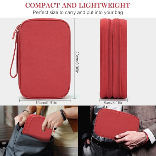 FYY Electronic Organizer, Large Travel Cable Organizer Bag Pouch Electronic Accessories Carry Case Portable Waterproof Double Layers All-in-One Storage Bag for Cable, Cord, Charger, Phone, Red - Image 2