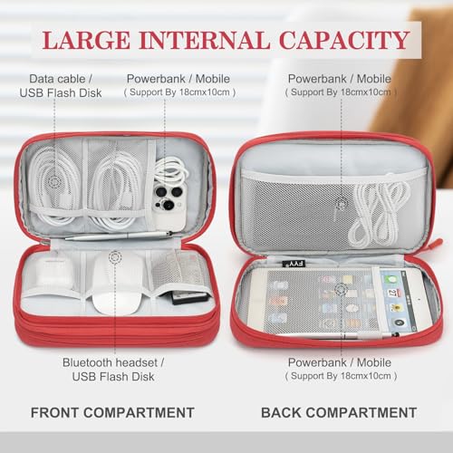 FYY Electronic Organizer, Large Travel Cable Organizer Bag Pouch Electronic Accessories Carry Case Portable Waterproof Double Layers All-in-One Storage Bag for Cable, Cord, Charger, Phone, Red - Image 3
