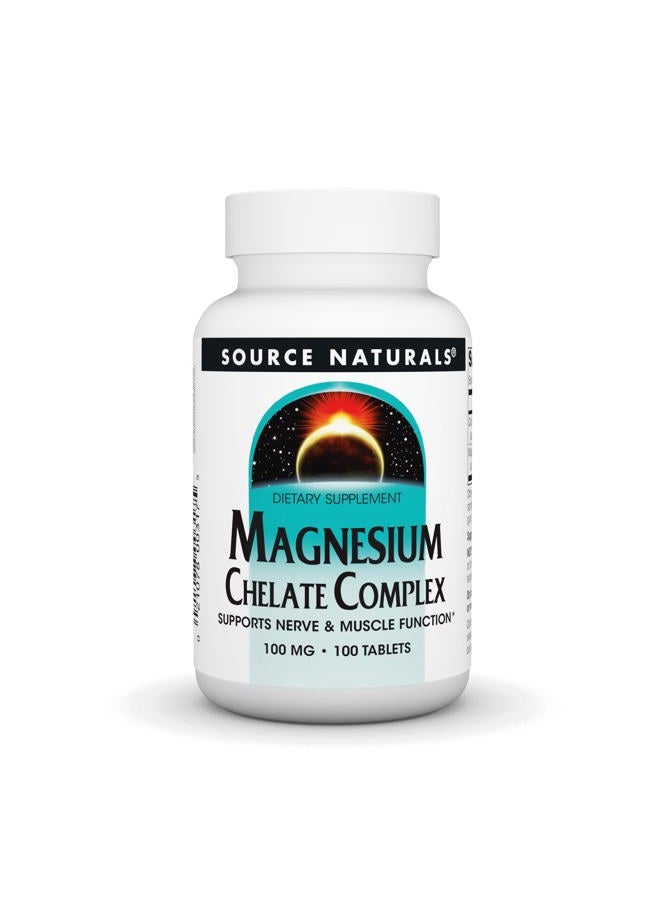 Source Naturals مركب مغنيسيوم كيلات، يدعم وظيفة الأعصاب والعضلات*، 100 ملغ - 100 قرص - Image 1