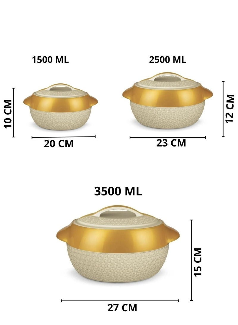 ميلتون طقم حافظات طعام من 3 قطع داخلية من الستانلس ستيل (1500 مل ، 2500 مل ، 3500 مل) بيج/ذهبي - Image 2