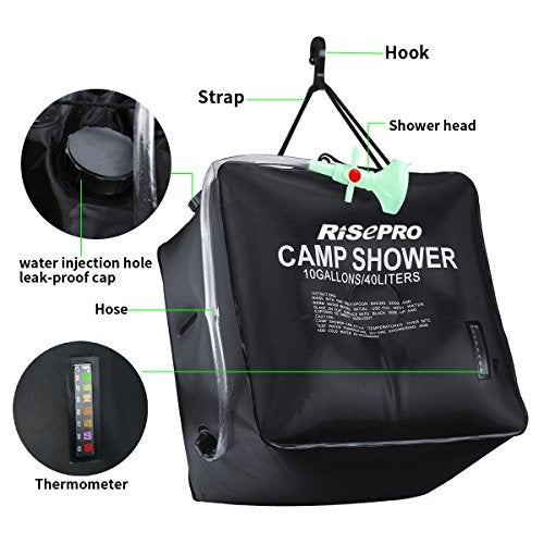 RISEPRO 10 gallons/40L Solar Shower Bag Solar Heating Camping Shower Bag with Temperature Hot Water Outdoor Hiking Climbing XH07 - Image 4
