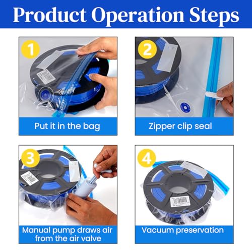 Serplex® 10Pcs for 3D Printer Filament Storage Bags with Manual Air Pump & 4 Sealing Clips 30x34cm Reusable Vacuum Storage Bag for PLA ABS PETG Filaments Anti-Moisture Vacuum Filament Storage Bag - Image 5