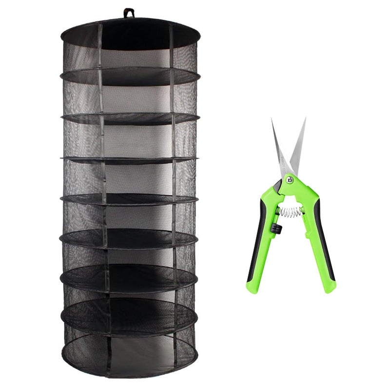 Growsun Growsun Herb Drying Rack 2ft Diameter 8 Tiers Hanging Mesh Drying Rack wGarden Pruning Shears 