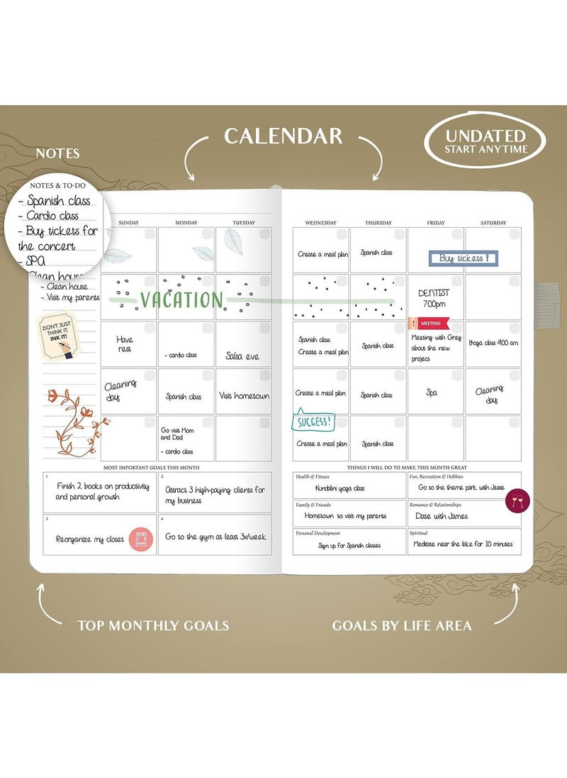 Swift Dairy Planner - Deluxe Weekly & Monthly Life Planner to Hit Your Goals & Live Happier. Organizer Notebook & Productivity Journal. A5 Hardcover, Undated - Start Any Time  - Image 4