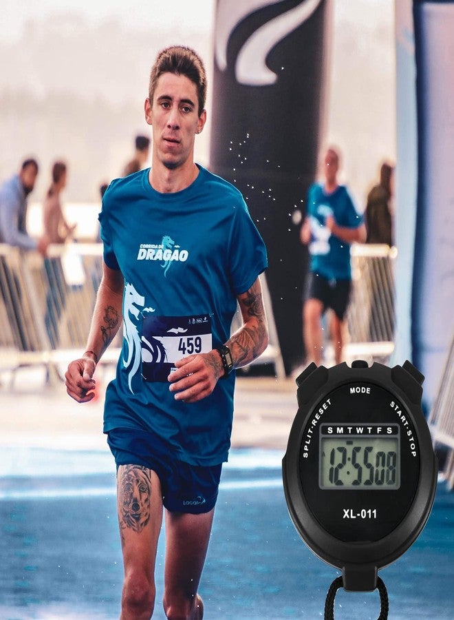 BEHAHAI Digital Sports Stopwatch Timer Stopwatch Large Display Interval Training Timer Outdoor Split Stop Watch Lap Timer Digital Calendar Alarm Clock Referee Watch for Training Running(Black) - Image 5