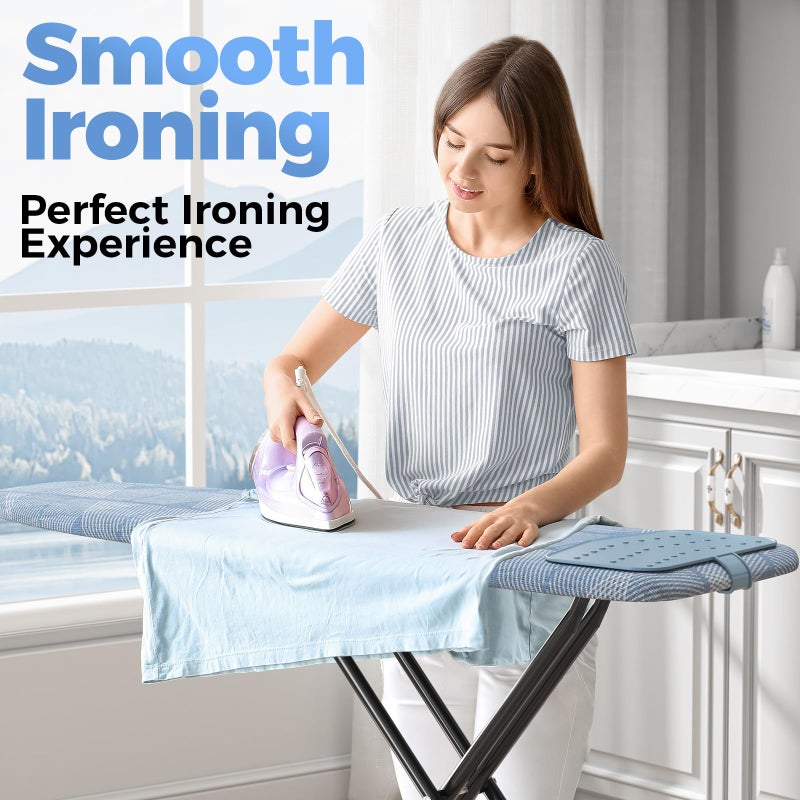 KINGBOARD Ironing Board, Compact Iron Board with Silicon Iron Mat, Heat Resistant Cover, 7 Height Adjustable, Foldable Ironing Board Wall Mount Hanger, 13x43 Blue - Image 3