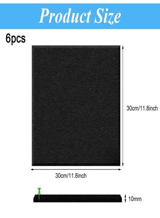 WICHARSH 6Pcs Black Felt Bulletin Board, 30x30cm Self-Adhesive Wall Boards with 35pcs Drawing Pins, Felt Message Board for Paste Notes, Photos, Schedules (Black) - Image 2