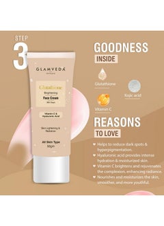 Glamveda Glutathione 4-Step Skincare Routine For Healthy & Radiant Skin | Skin Brightening And Lightening Combo ( Face Wash + Face Cream + Face Serum + Sunscreen )  - Image 4