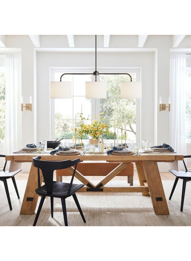 Electro bp ;40" W 3-Light White Linen Drum Shade Chandelier with Black Metal Linear Pendant Light Fixture for Kitchen Island,Dining Table,E26,180W; - Image 4