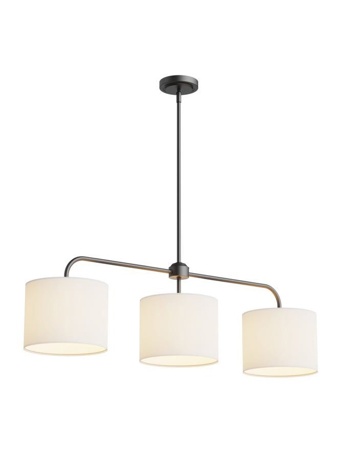 Electro bp ;40" W 3-Light White Linen Drum Shade Chandelier with Black Metal Linear Pendant Light Fixture for Kitchen Island,Dining Table,E26,180W; - Image 3