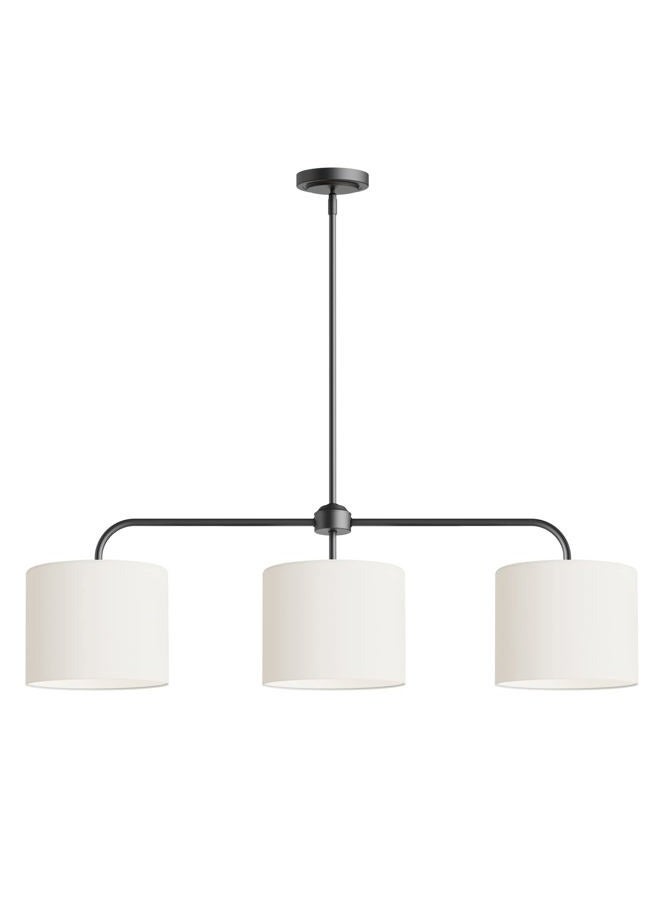 Electro bp ;40" W 3-Light White Linen Drum Shade Chandelier with Black Metal Linear Pendant Light Fixture for Kitchen Island,Dining Table,E26,180W; - Image 2