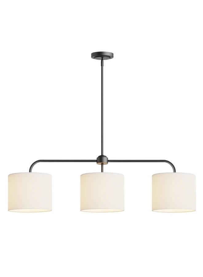 Electro bp ;40" W 3-Light White Linen Drum Shade Chandelier with Black Metal Linear Pendant Light Fixture for Kitchen Island,Dining Table,E26,180W; - Image 1