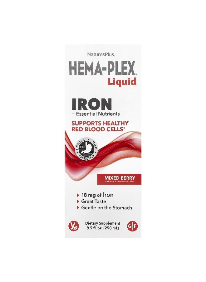 Natures Plus NaturesPlus, Hema-Plex® Liquid, Iron + Essential Nutrients, Mixed Berry, 8.5 fl oz (250 ml)  - Image 1