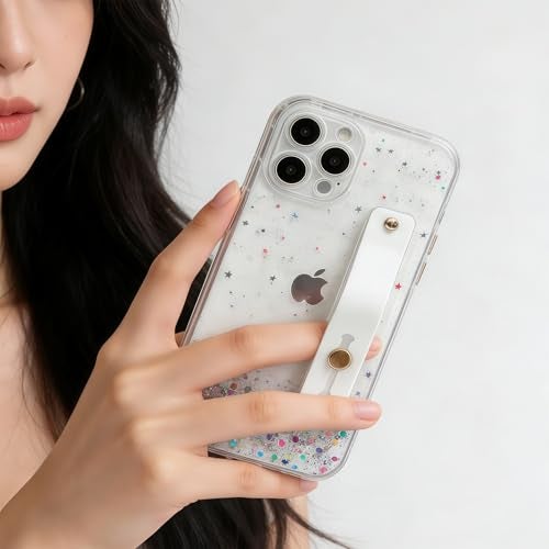 siduater Crystal Clear Strap Case Cover for iPhone 13 Pro Max | 6.7", with Wristband, Kickstand, Bling Glitter Sparkle, Soft TPU Bumper, Adjustable Hand Grip Loop, for iPhone 13 Pro Max, 6.7 Inch - Image 5