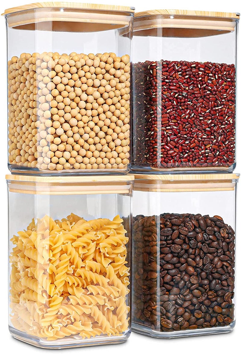 lizepto Glass Jar with Bamboo Lid Glass Food Storage Jar with Airtight Lid Glass Food Storage Container with Bamboo Lid Glass Pantry Jars Glass Canisters with Lids 1200ml Square Set Of 2 - Image 1