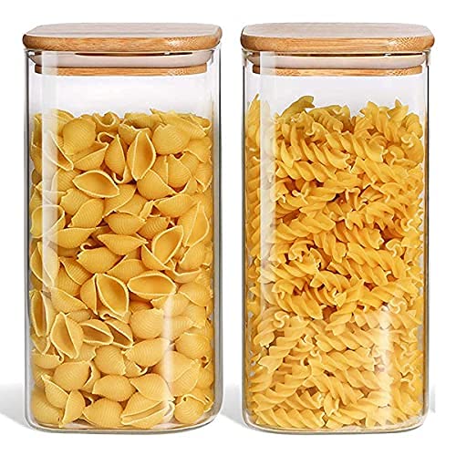 lizepto Glass Jar with Bamboo Lid Glass Food Storage Jar with Airtight Lid Glass Food Storage Container with Bamboo Lid Glass Pantry Jars Glass Canisters with Lids 1200ml Square Set Of 2 - Image 4