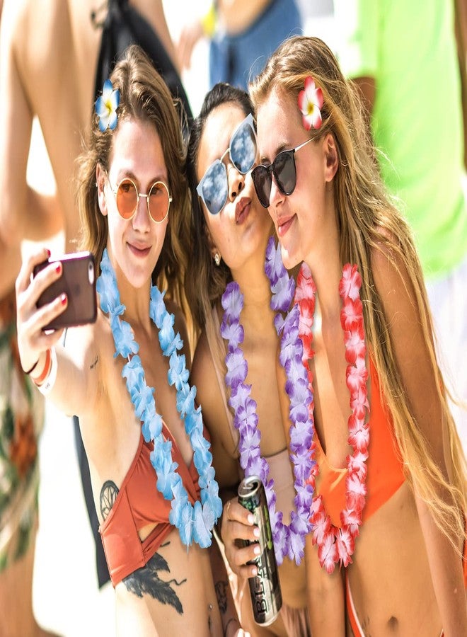 Moon Boat 60PCS Hawaiian Luau Leis Party Decorations Supplies Set - Tropical Tiki Flowers Necklaces + Bracelets + Hair Clips Bulk Summer Pool Birthday Decor Favors - Image 5