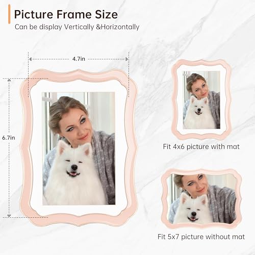 RICHFOCUS 5x7 Enamel Picture Frame with HD-Tempered Glass, Display 4x6 Photo with Mat, Ornate Photo Frame with Gold Metal Edge & Velvet Back for Tabletop & Wall Mount Vertically or Horizontally Display, Pink - Image 5
