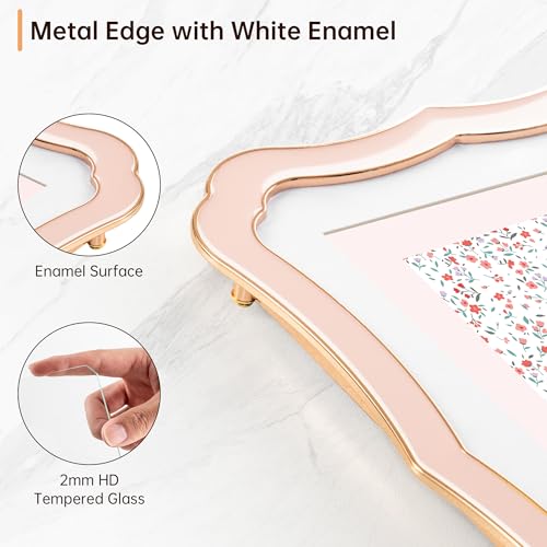 RICHFOCUS 5x7 Enamel Picture Frame with HD-Tempered Glass, Display 4x6 Photo with Mat, Ornate Photo Frame with Gold Metal Edge & Velvet Back for Tabletop & Wall Mount Vertically or Horizontally Display, Pink - Image 3