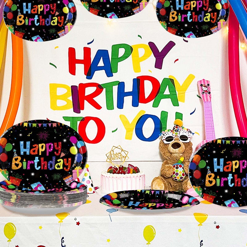 Grencian 50 Pcs Happy Birthday Oval Paper Plates 10"x12" Large Colorful Black Birthday Plates Disposable Heavy Duty Birthday Theme Party Plates Happy Birthday Party Supplies for Boys Girls Birthday Party Decor - Image 5