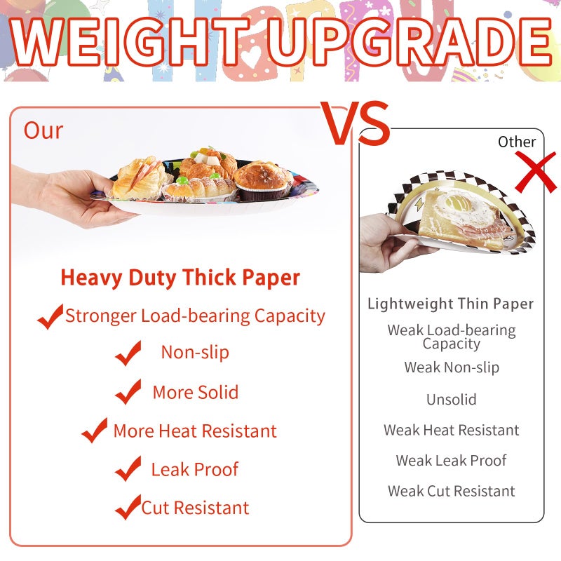 Grencian 50 Pcs Happy Birthday Oval Paper Plates 10"x12" Large Colorful Black Birthday Plates Disposable Heavy Duty Birthday Theme Party Plates Happy Birthday Party Supplies for Boys Girls Birthday Party Decor - Image 4