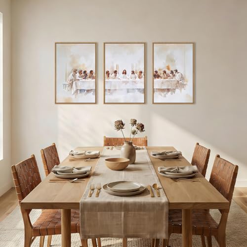 KAIRNE Jesus Last Supper Framed Canvas Wall Art Set, Christian Twelve Apostle Wall Decor, Bible Renaissance wall Painting, Religious Picture Art Print for Living Room, Bedroom, Church-16 x24 x3 - Image 4