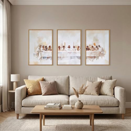KAIRNE Jesus Last Supper Framed Canvas Wall Art Set, Christian Twelve Apostle Wall Decor, Bible Renaissance wall Painting, Religious Picture Art Print for Living Room, Bedroom, Church-16 x24 x3 - Image 2