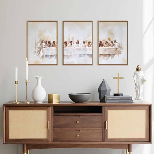 KAIRNE Jesus Last Supper Framed Canvas Wall Art Set, Christian Twelve Apostle Wall Decor, Bible Renaissance wall Painting, Religious Picture Art Print for Living Room, Bedroom, Church-16 x24 x3 - Image 3