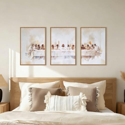 KAIRNE Jesus Last Supper Framed Canvas Wall Art Set, Christian Twelve Apostle Wall Decor, Bible Renaissance wall Painting, Religious Picture Art Print for Living Room, Bedroom, Church-16 x24 x3 - Image 5