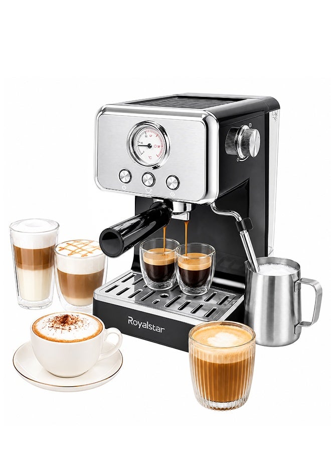 Royalstar Espresso Coffee Machine, 1050W Semi Automatic Coffee Maker with Milk Frother Steam Wand for Cappuccino and Latte Art, Visual Temperature Dial, 1.5L Removable Water Tank for Home Kitchen - Image 1