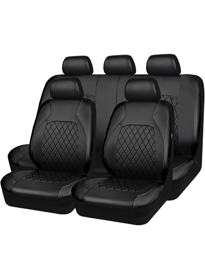 BUANIERT Universal Pu Luxury Vinyl Faux Leather Car Seat Covers Full Set, Breathable, Fit for Cars, Trucks, SUV (All Black) - Image 1