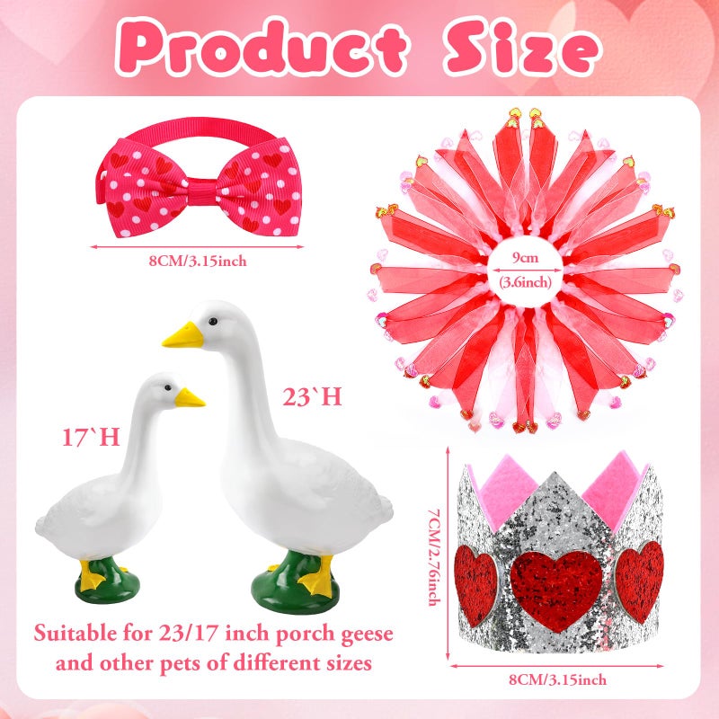 BOARDFEB Porch Goose Valentine Outfit Goose Valentine Costume Set - Crown, Bowtie Scarf for Garden Decor, Pet Accessories Garden Goose Statues and Small Pets - Image 2