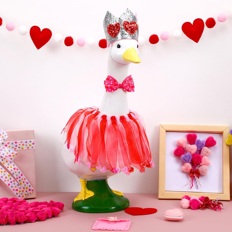 BOARDFEB Porch Goose Valentine Outfit Goose Valentine Costume Set - Crown, Bowtie Scarf for Garden Decor, Pet Accessories Garden Goose Statues and Small Pets - Image 4