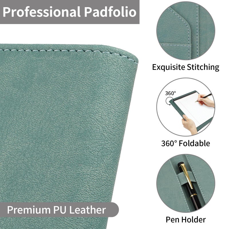 MOWPOG Professional Padfolio Portfolio Binder, Faux Leather Interview Resume Folder, Letter Size A4 Legal Writing Pad Holder, Document Organizer for Business School Office Conference (Green) - Image 5